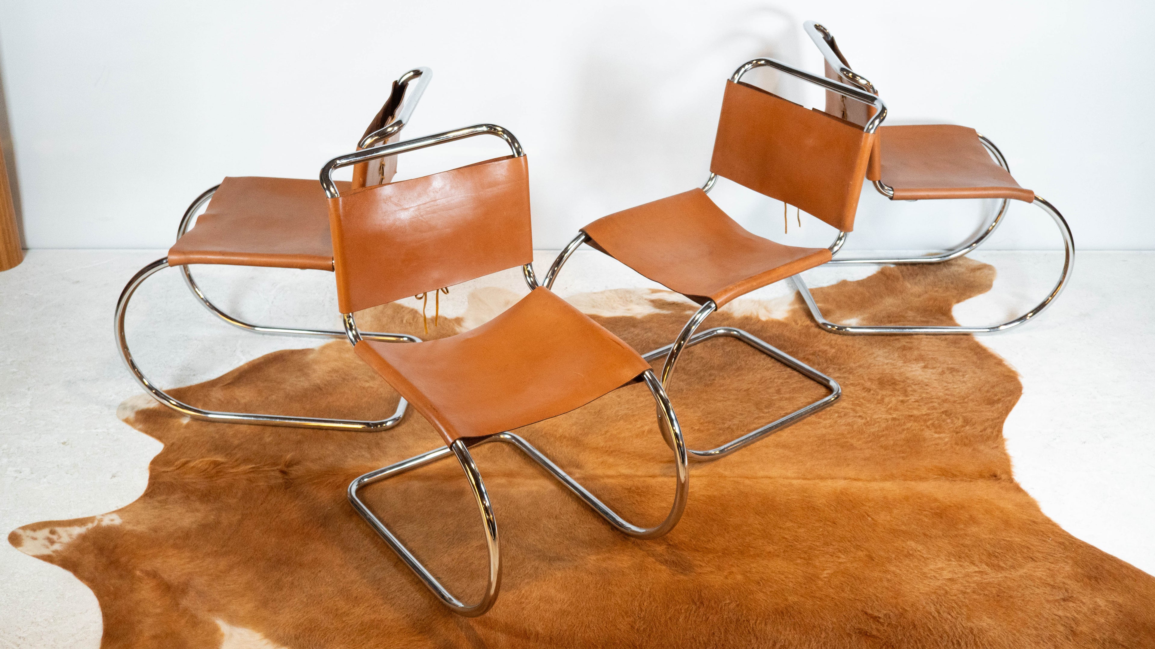 1970s Mies Van Der Rohe Attr. 'MR10' Cognac Leather Chairs - Set of 4