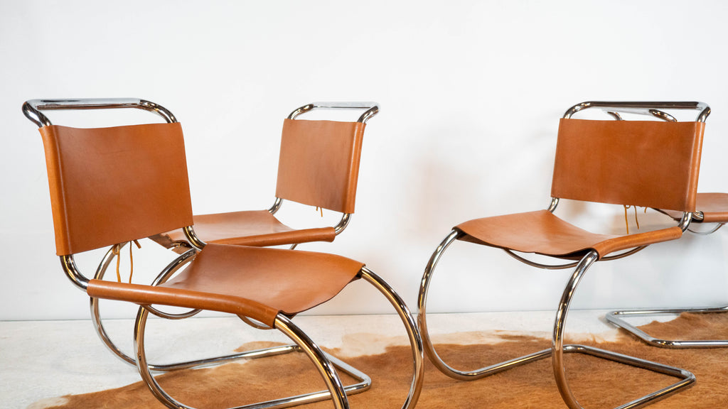 1970s Mies Van Der Rohe Attr. 'MR10' Cognac Leather Chairs - Set of 4