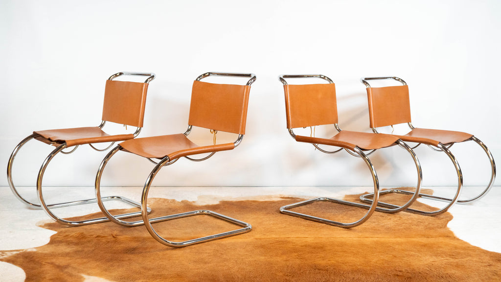 1970s Mies Van Der Rohe Attr. 'MR10' Cognac Leather Chairs - Set of 4