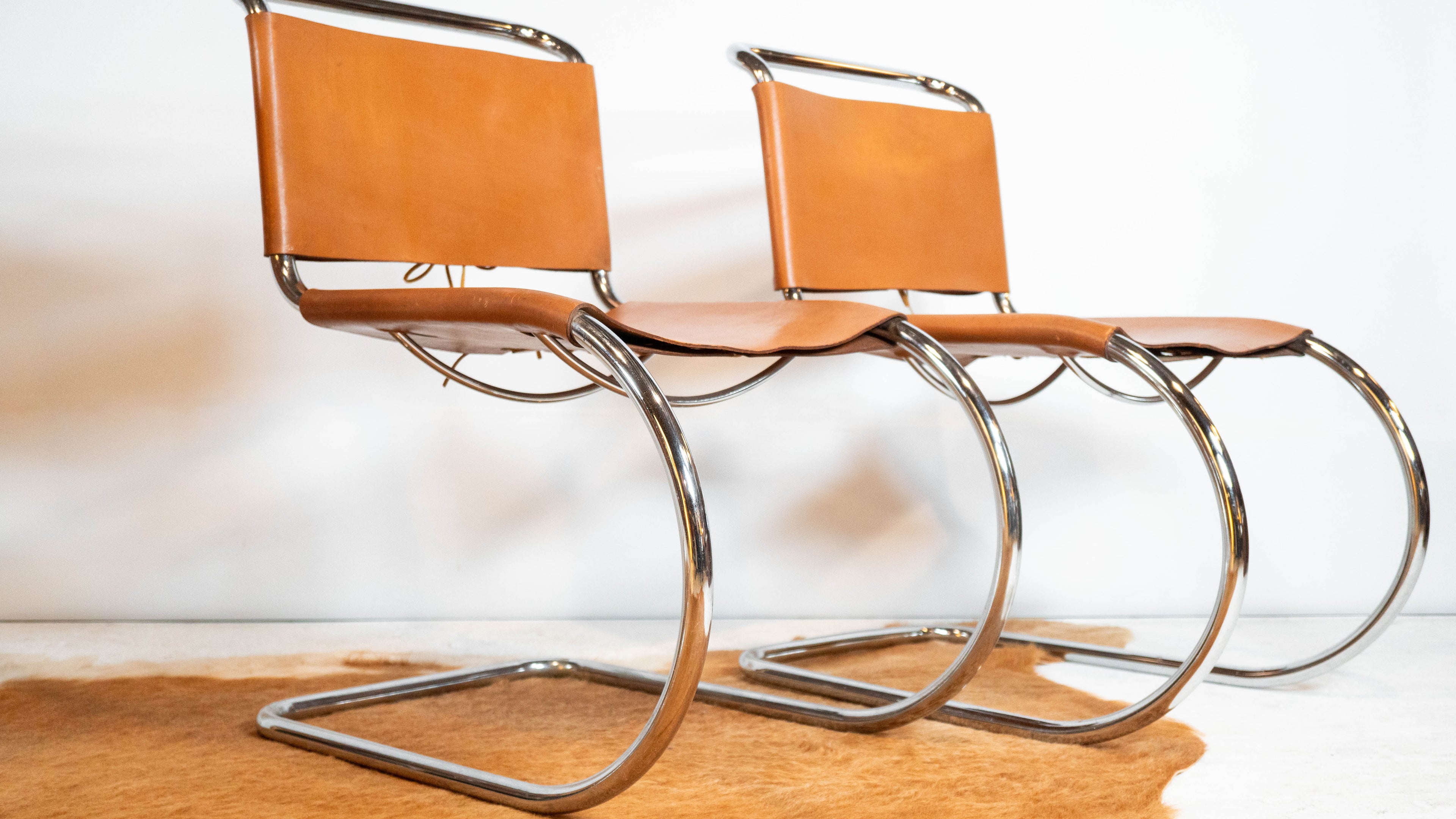 1970s Mies Van Der Rohe Attr. 'MR10' Cognac Leather Chairs - Set of 4