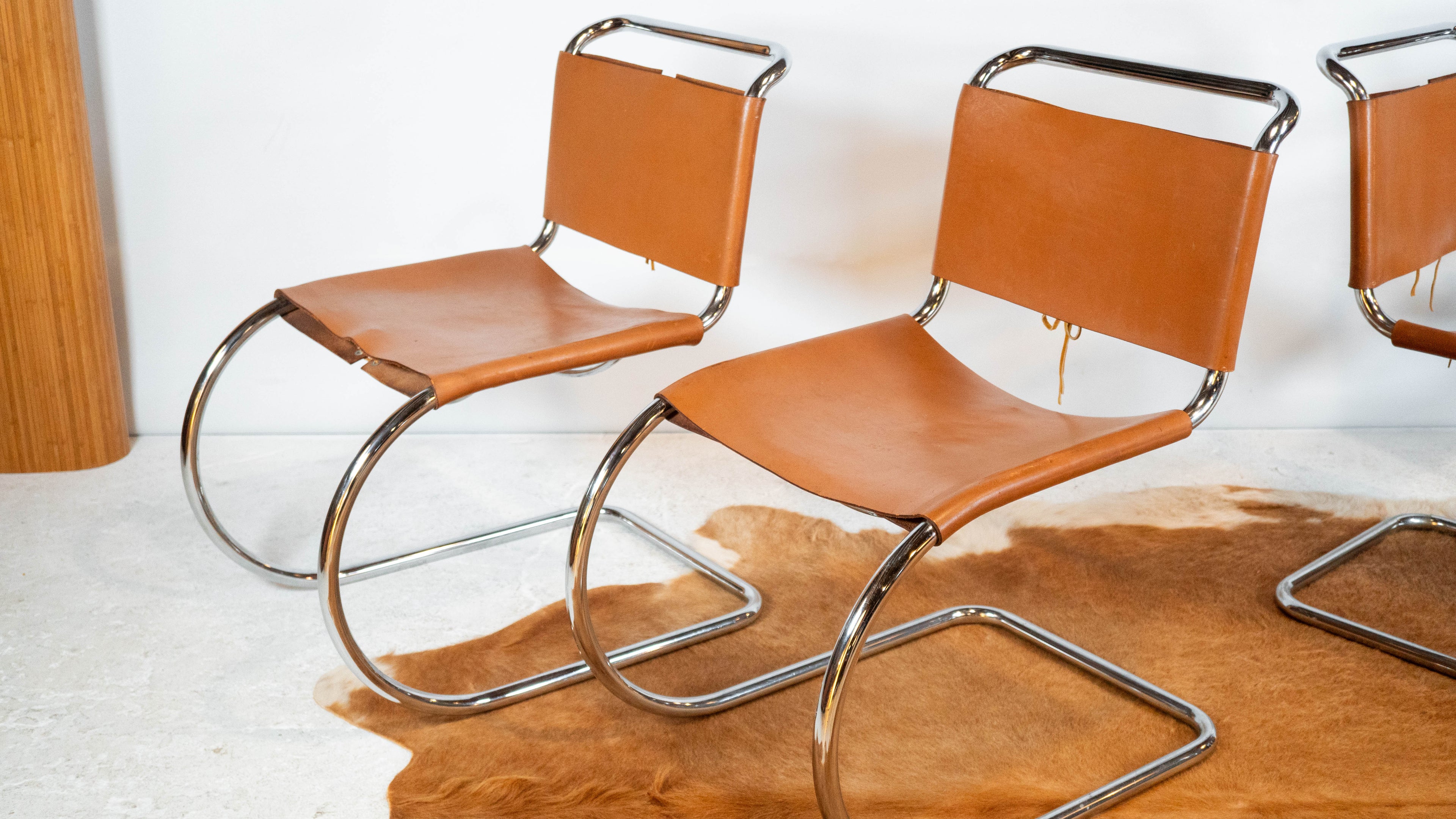 1970s Mies Van Der Rohe Attr. 'MR10' Cognac Leather Chairs - Set of 4