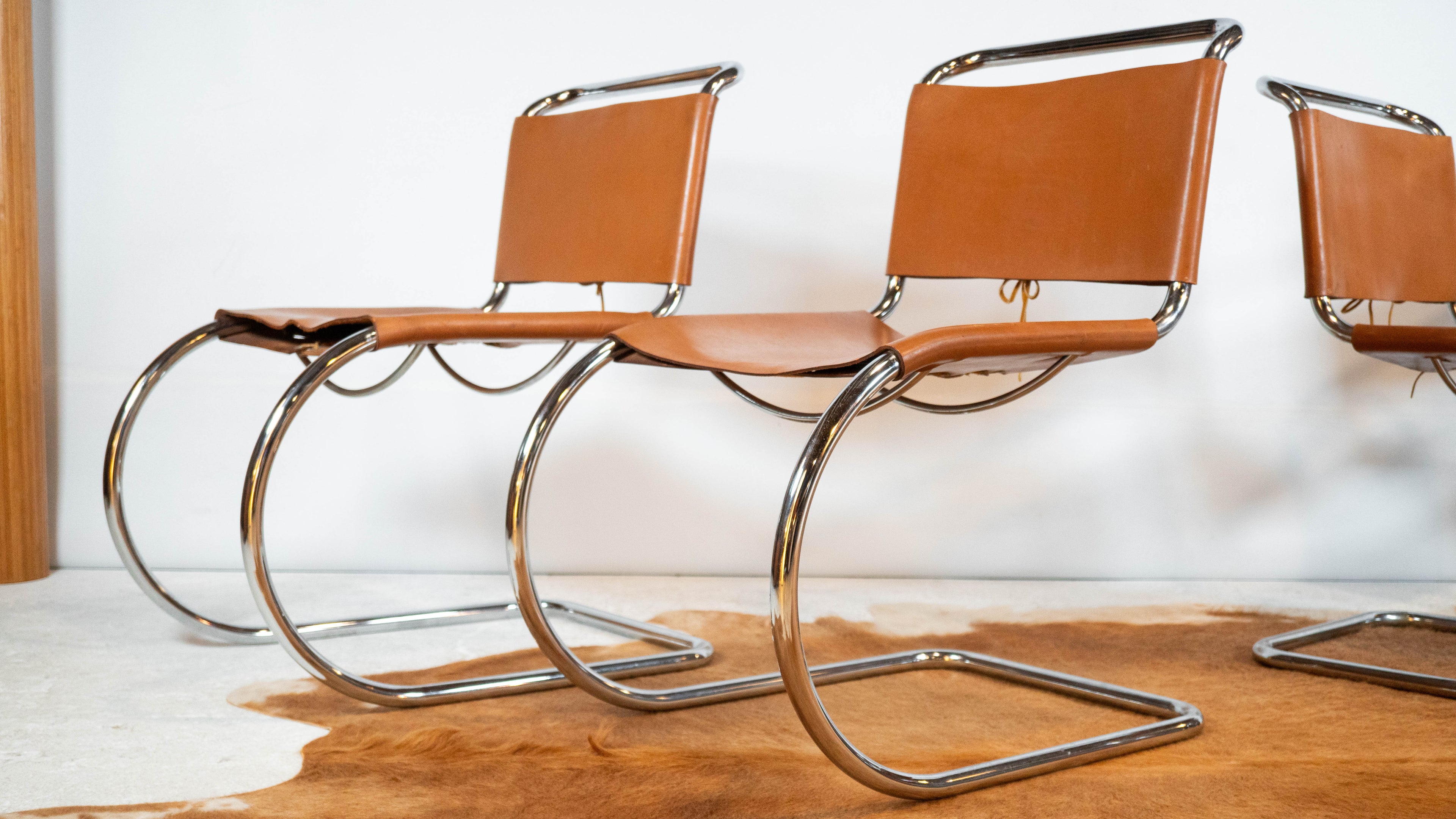 1970s Mies Van Der Rohe Attr. 'MR10' Cognac Leather Chairs - Set of 4