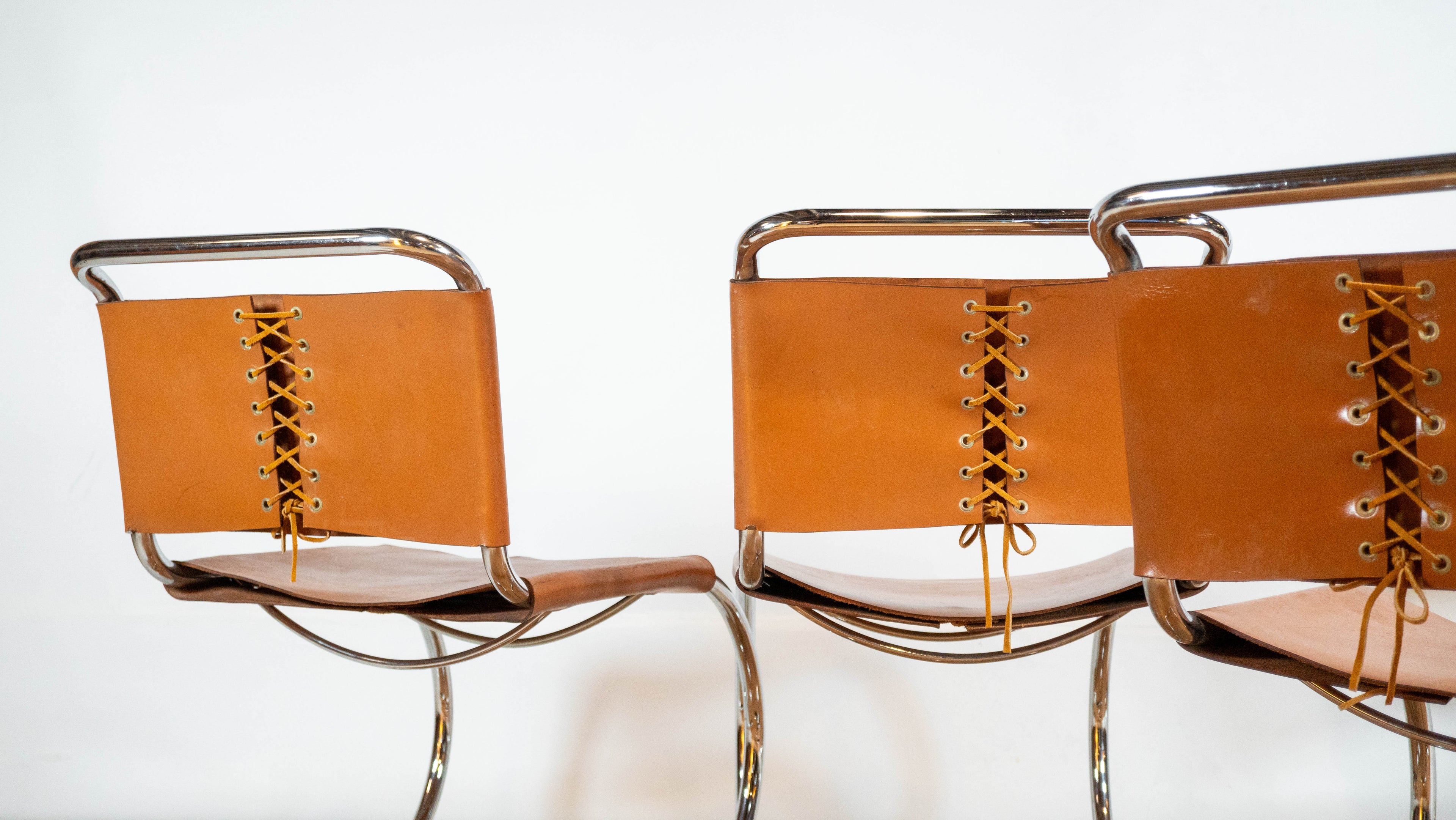 1970s Mies Van Der Rohe Attr. 'MR10' Cognac Leather Chairs - Set of 4