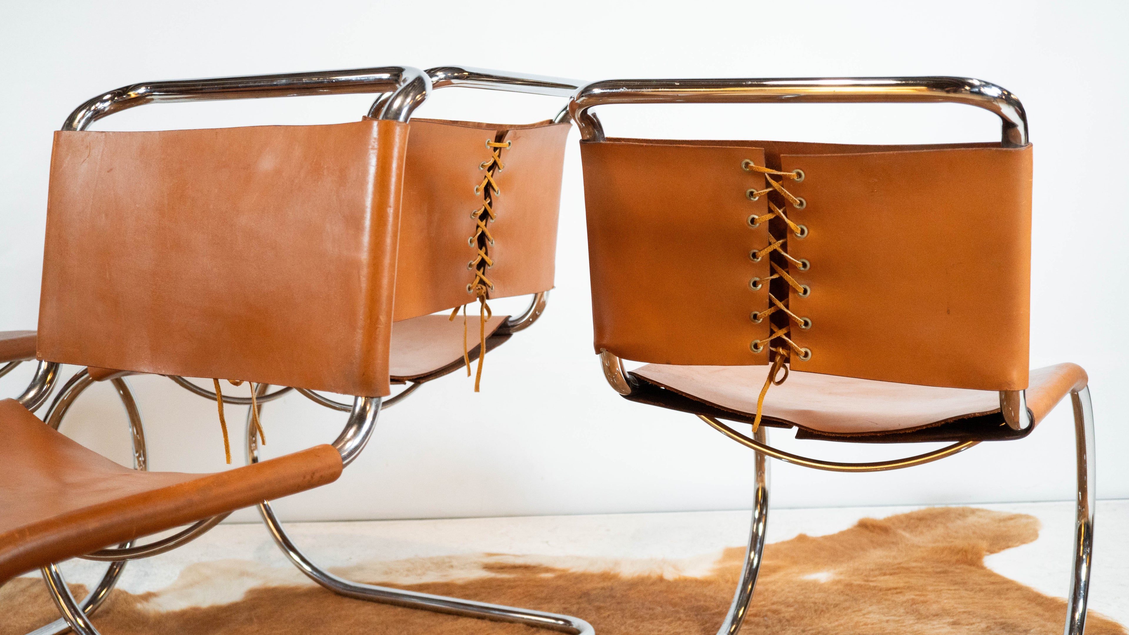 1970s Mies Van Der Rohe Attr. 'MR10' Cognac Leather Chairs - Set of 4