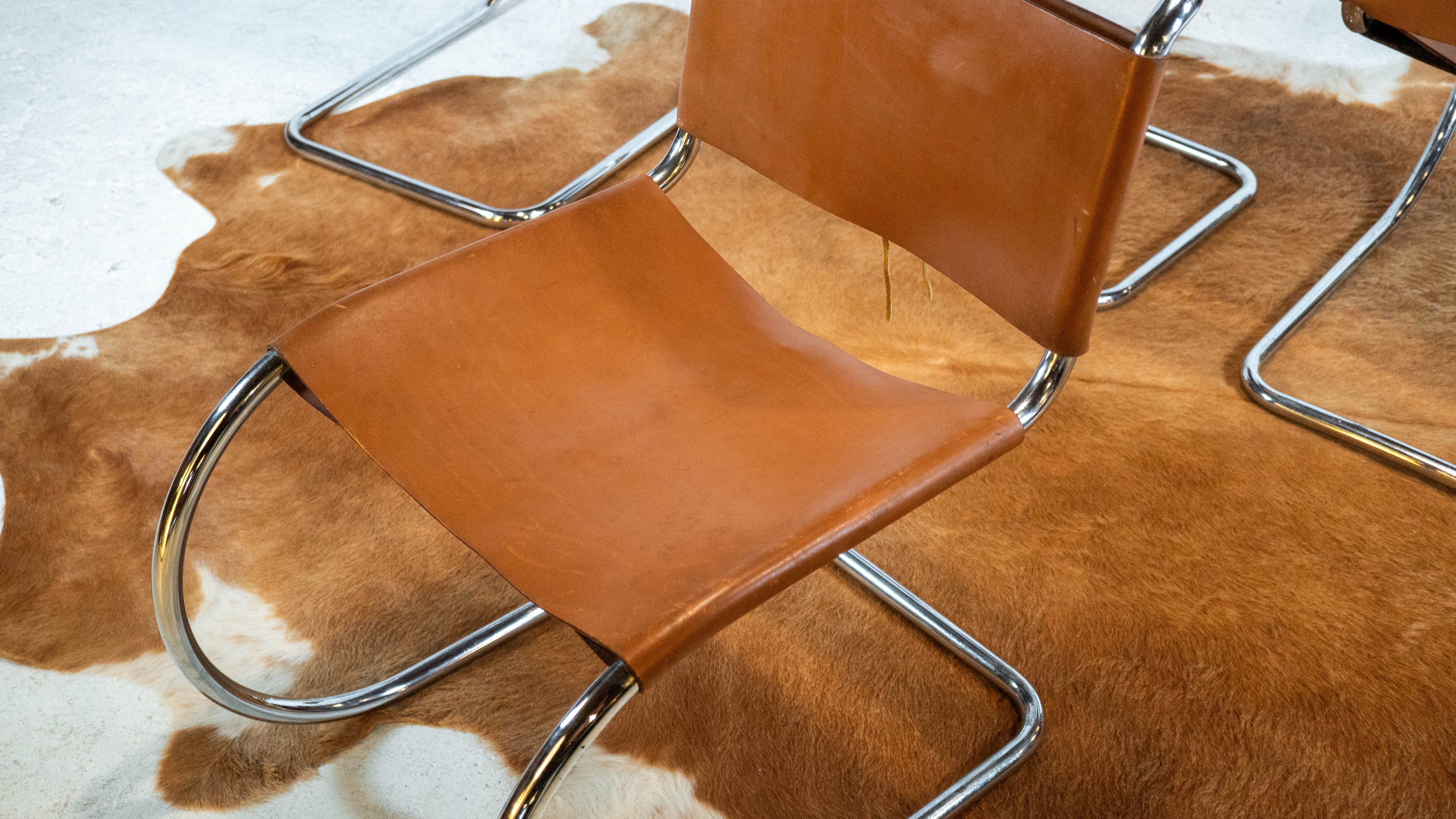 1970s Mies Van Der Rohe Attr. 'MR10' Cognac Leather Chairs - Set of 4