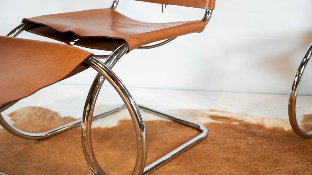 1970s Mies Van Der Rohe Attr. 'MR10' Cognac Leather Chairs - Set of 4