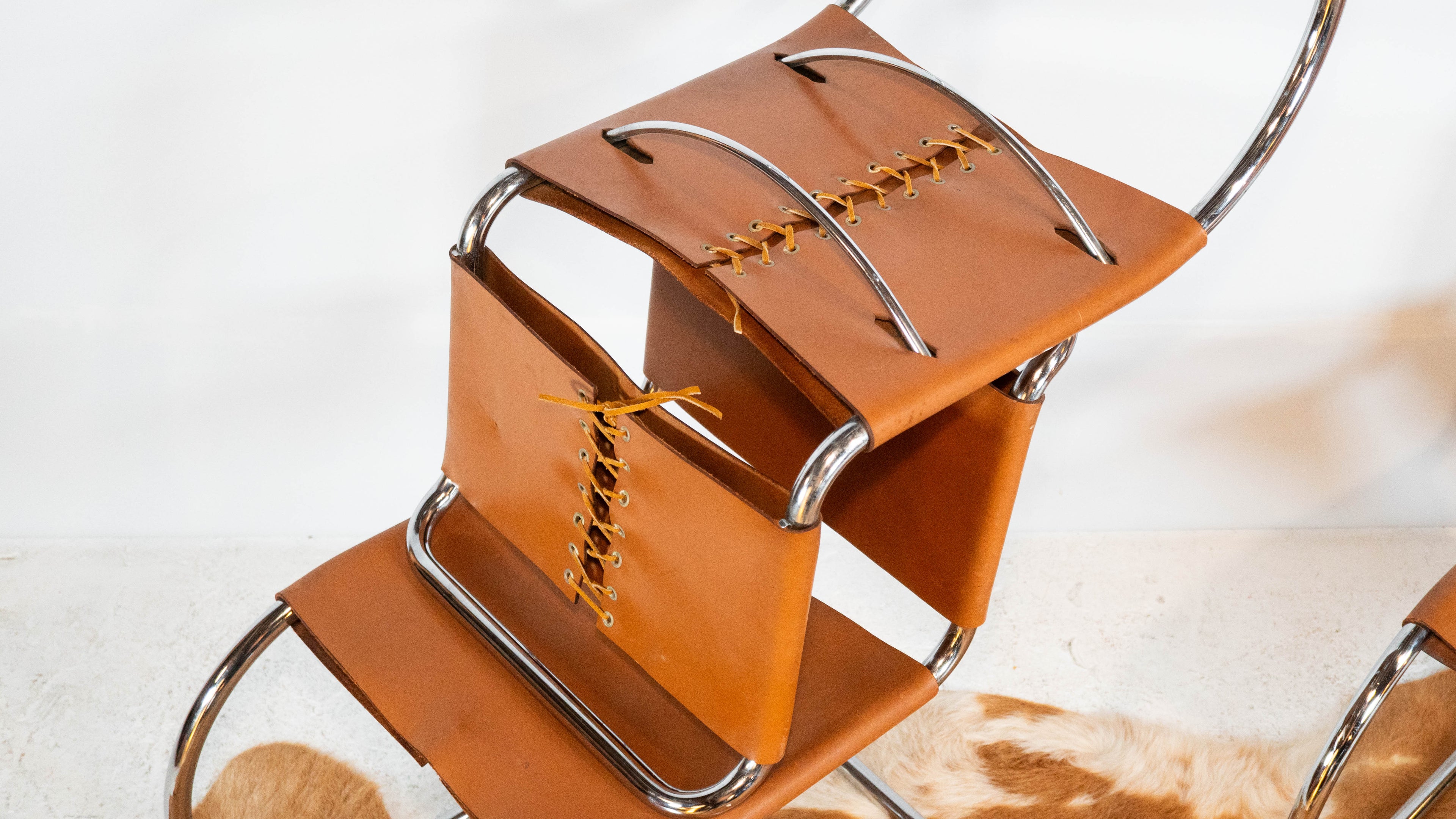 1970s Mies Van Der Rohe Attr. 'MR10' Cognac Leather Chairs - Set of 4