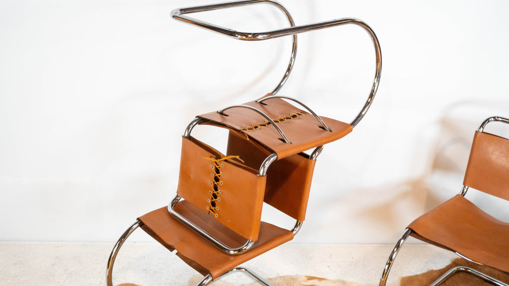 1970s Mies Van Der Rohe Attr. 'MR10' Cognac Leather Chairs - Set of 4