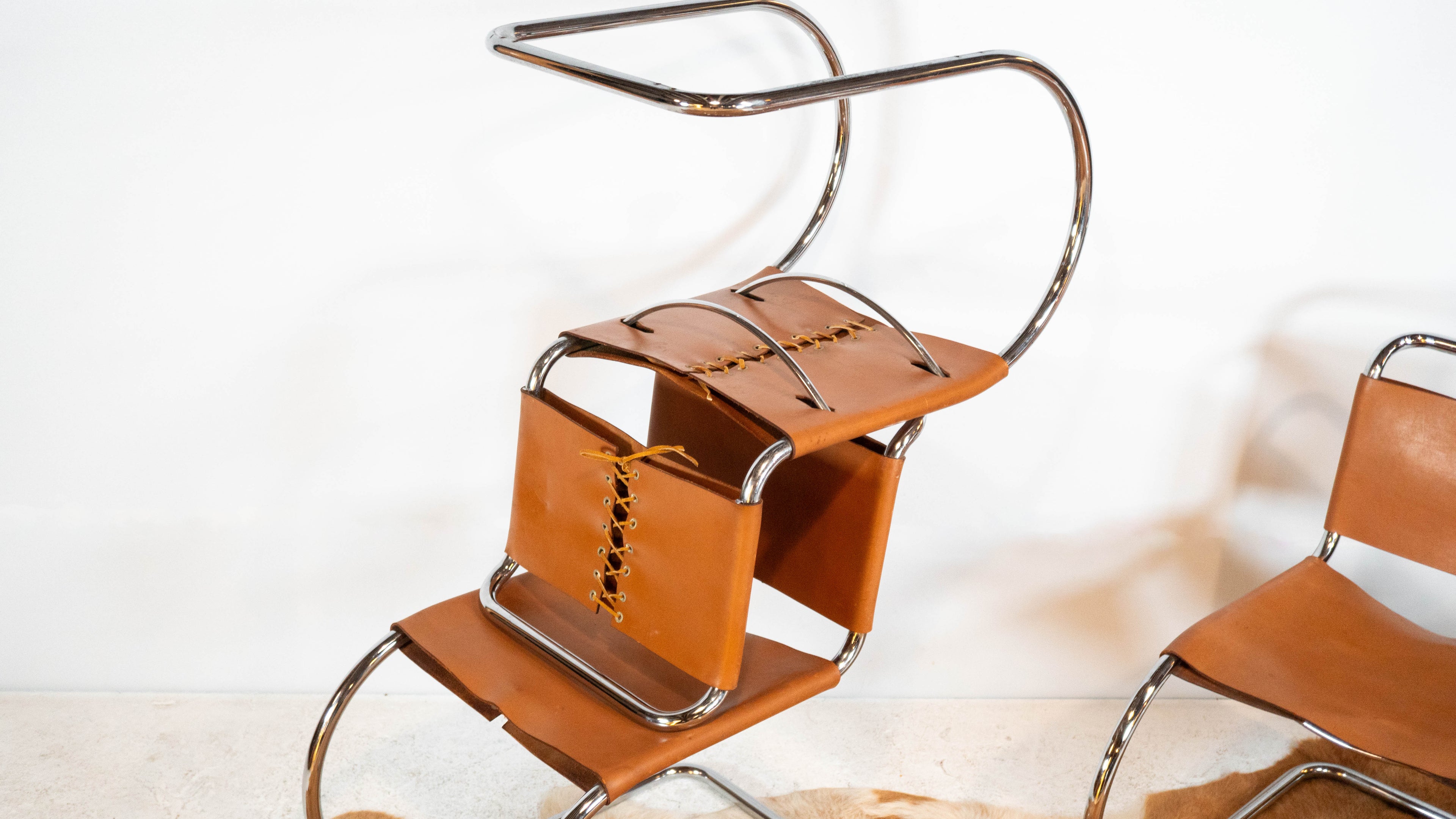 1970s Mies Van Der Rohe Attr. 'MR10' Cognac Leather Chairs - Set of 4