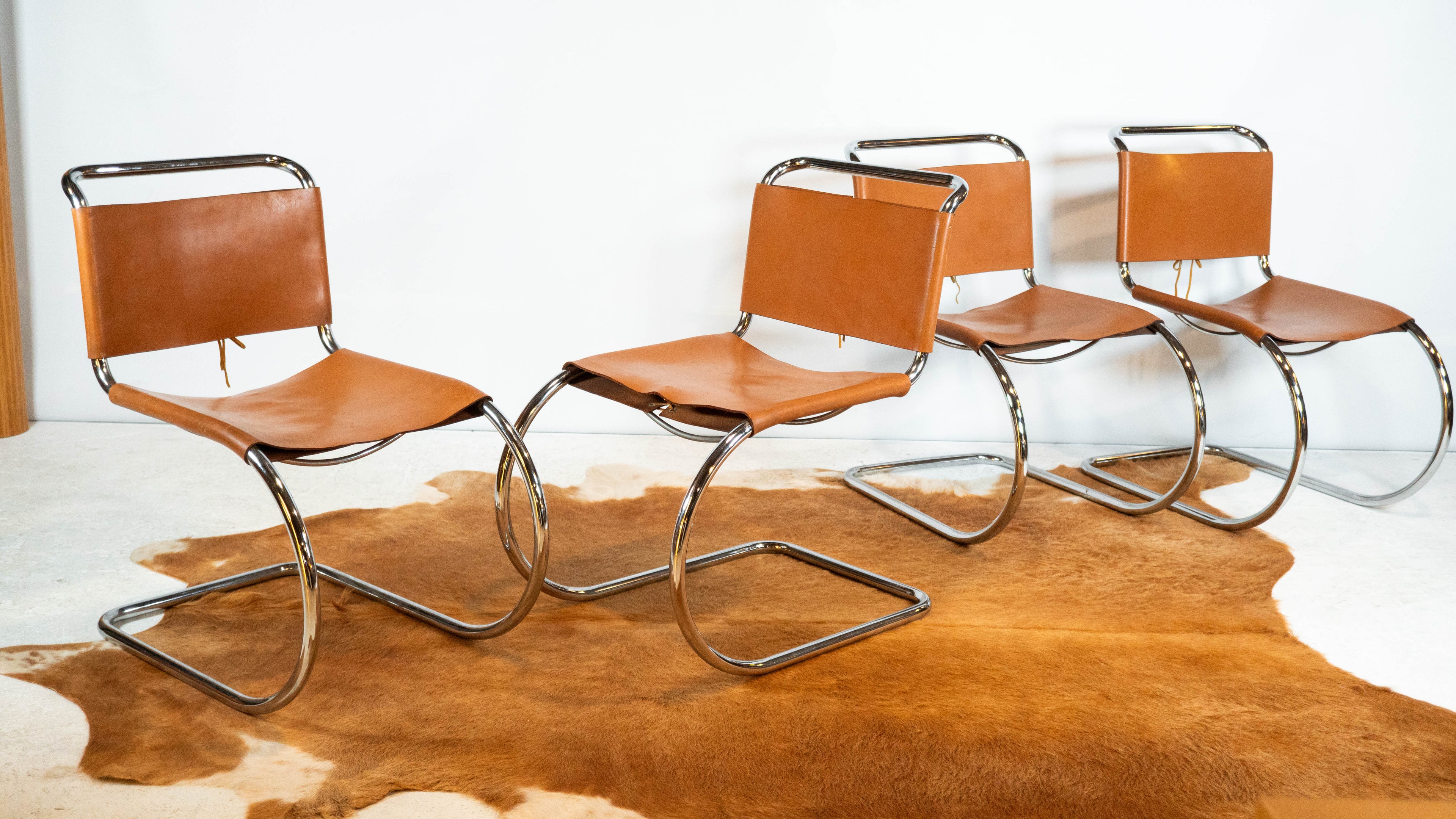 1970s Mies Van Der Rohe Attr. 'MR10' Cognac Leather Chairs - Set of 4