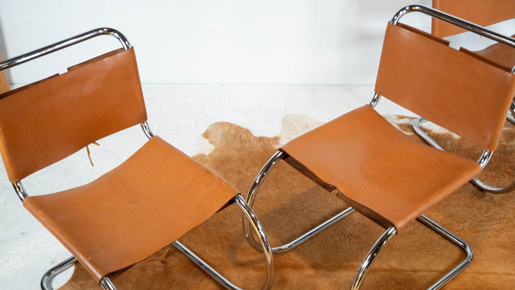 1970s Mies Van Der Rohe Attr. 'MR10' Cognac Leather Chairs - Set of 4