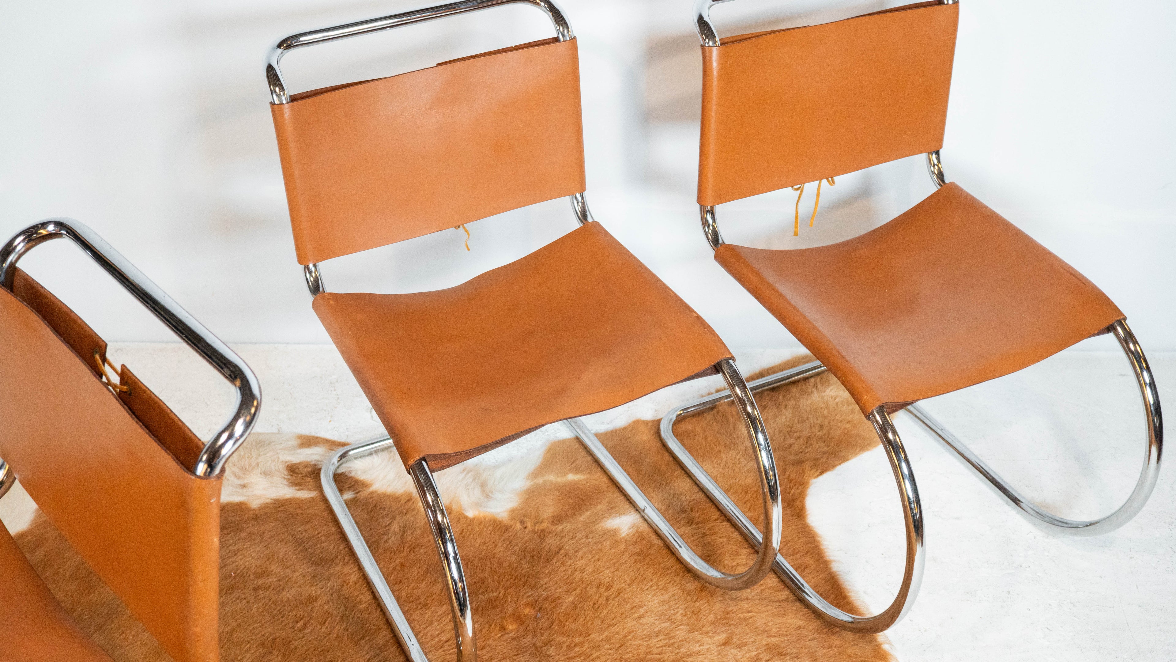 1970s Mies Van Der Rohe Attr. 'MR10' Cognac Leather Chairs - Set of 4