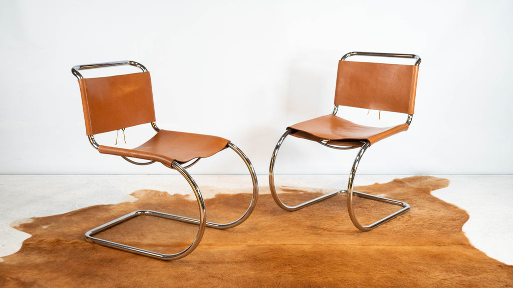 1970s Mies Van Der Rohe Attr. 'MR10' Cognac Leather Chairs - a pair