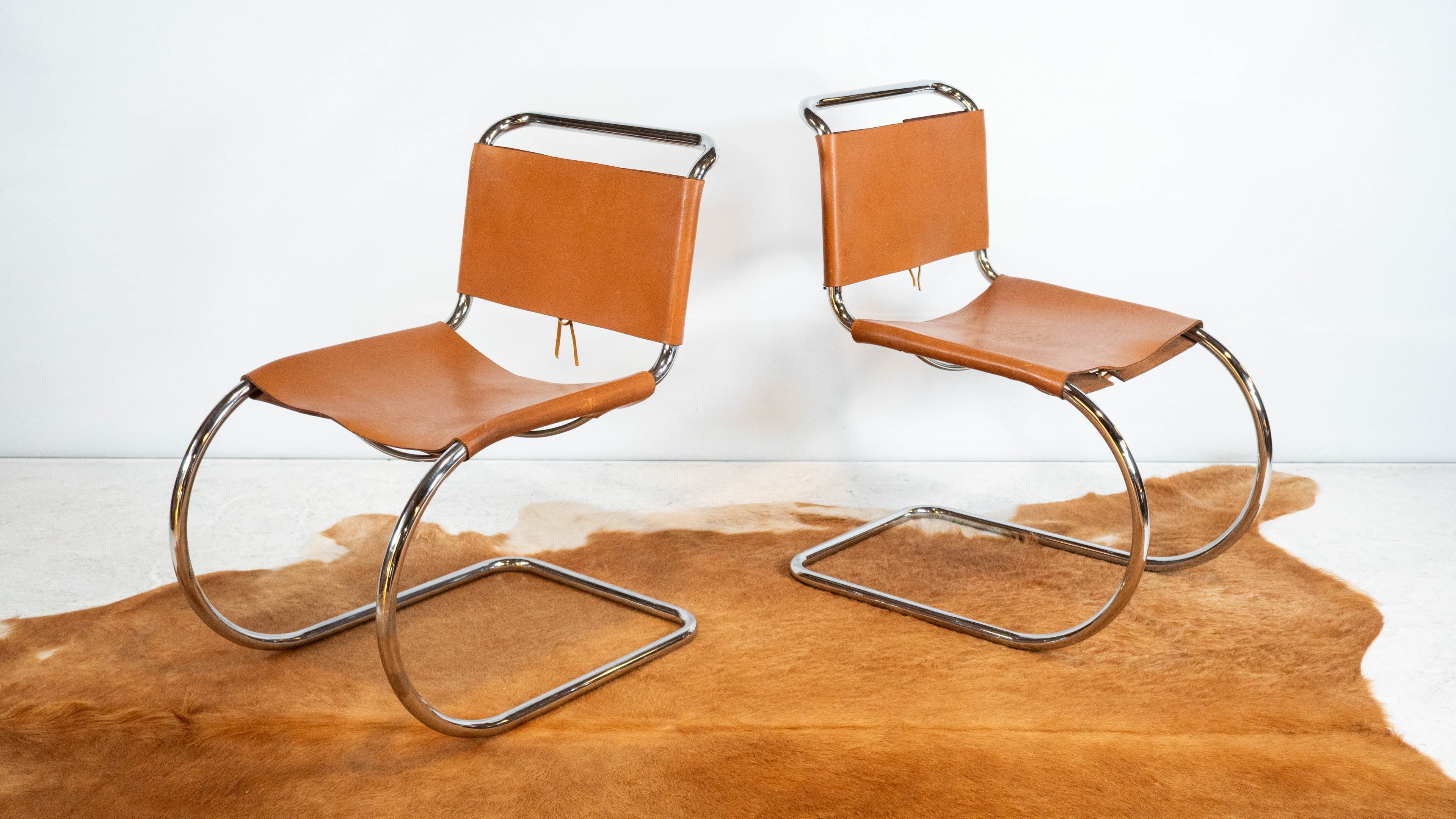1970s Mies Van Der Rohe Attr. 'MR10' Cognac Leather Chairs - a pair