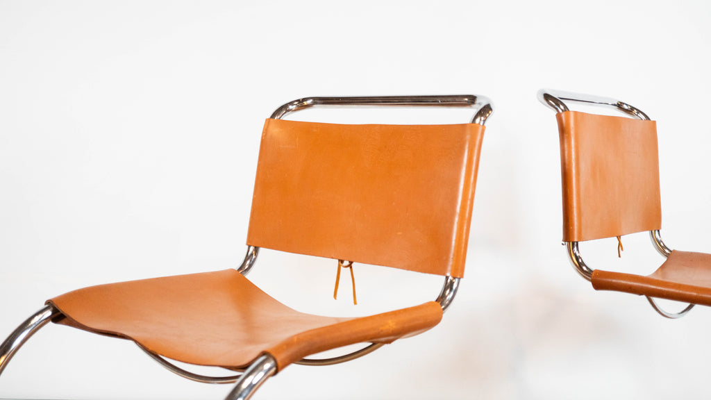 1970s Mies Van Der Rohe Attr. 'MR10' Cognac Leather Chairs - a pair