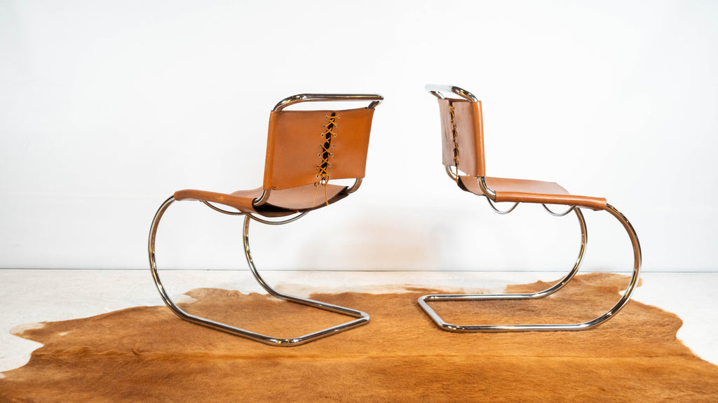 1970s Mies Van Der Rohe Attr. 'MR10' Cognac Leather Chairs - a pair
