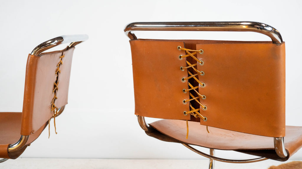 1970s Mies Van Der Rohe Attr. 'MR10' Cognac Leather Chairs - a pair