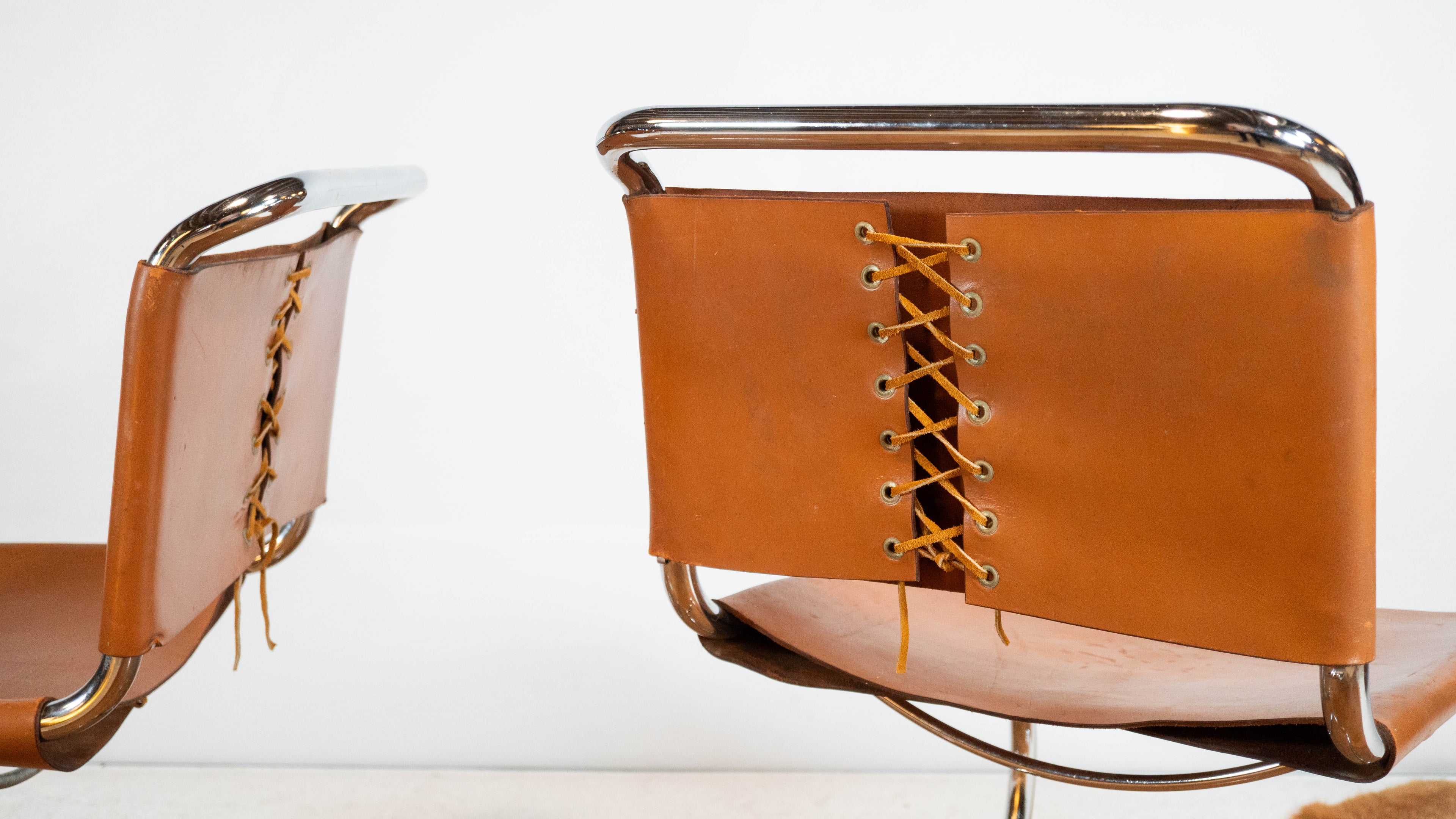 1970s Mies Van Der Rohe Attr. 'MR10' Cognac Leather Chairs - a pair