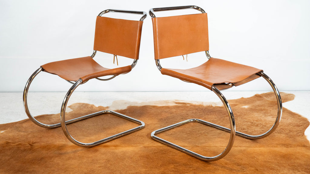 1970s Mies Van Der Rohe Attr. 'MR10' Cognac Leather Chairs - a pair