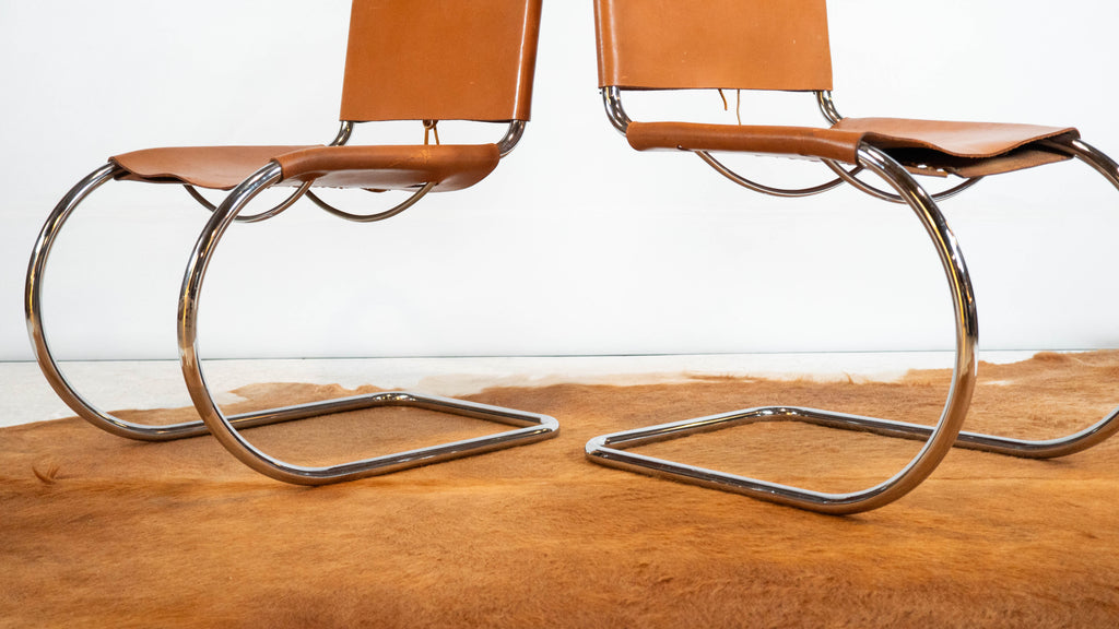 1970s Mies Van Der Rohe Attr. 'MR10' Cognac Leather Chairs - a pair