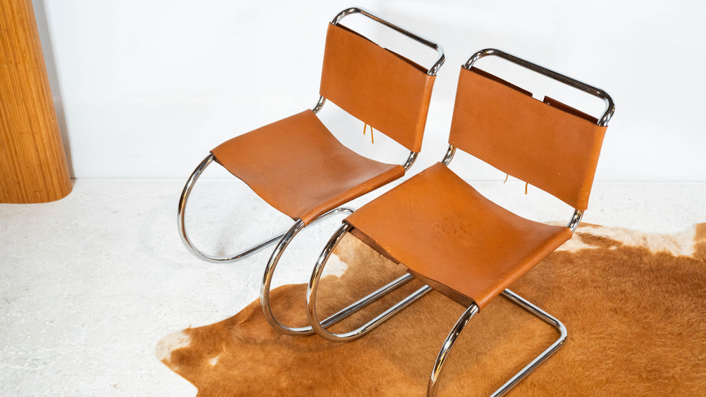 1970s Mies Van Der Rohe Attr. 'MR10' Cognac Leather Chairs - a pair