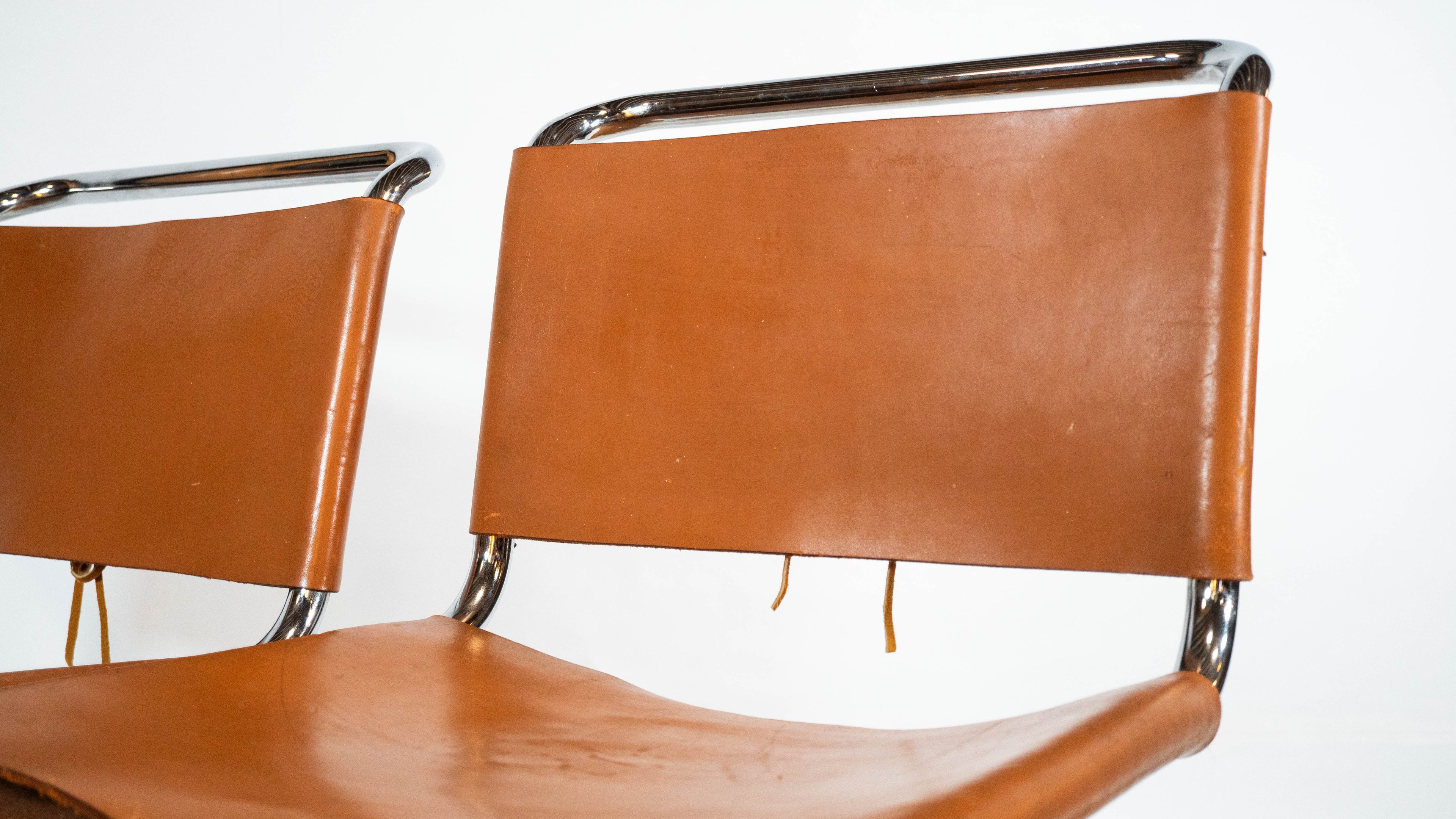 1970s Mies Van Der Rohe Attr. 'MR10' Cognac Leather Chairs - a pair