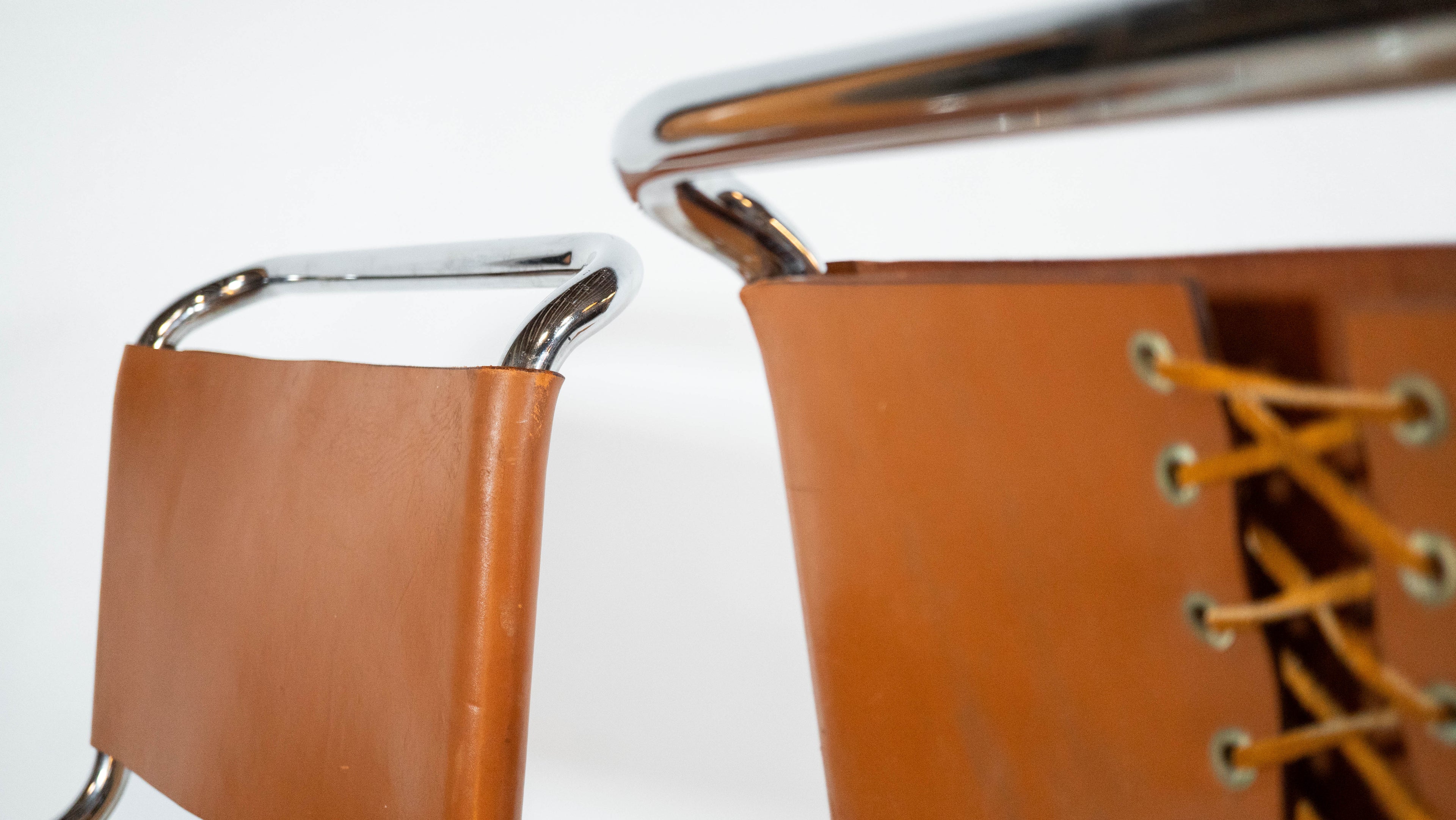 1970s Mies Van Der Rohe Attr. 'MR10' Cognac Leather Chairs - a pair