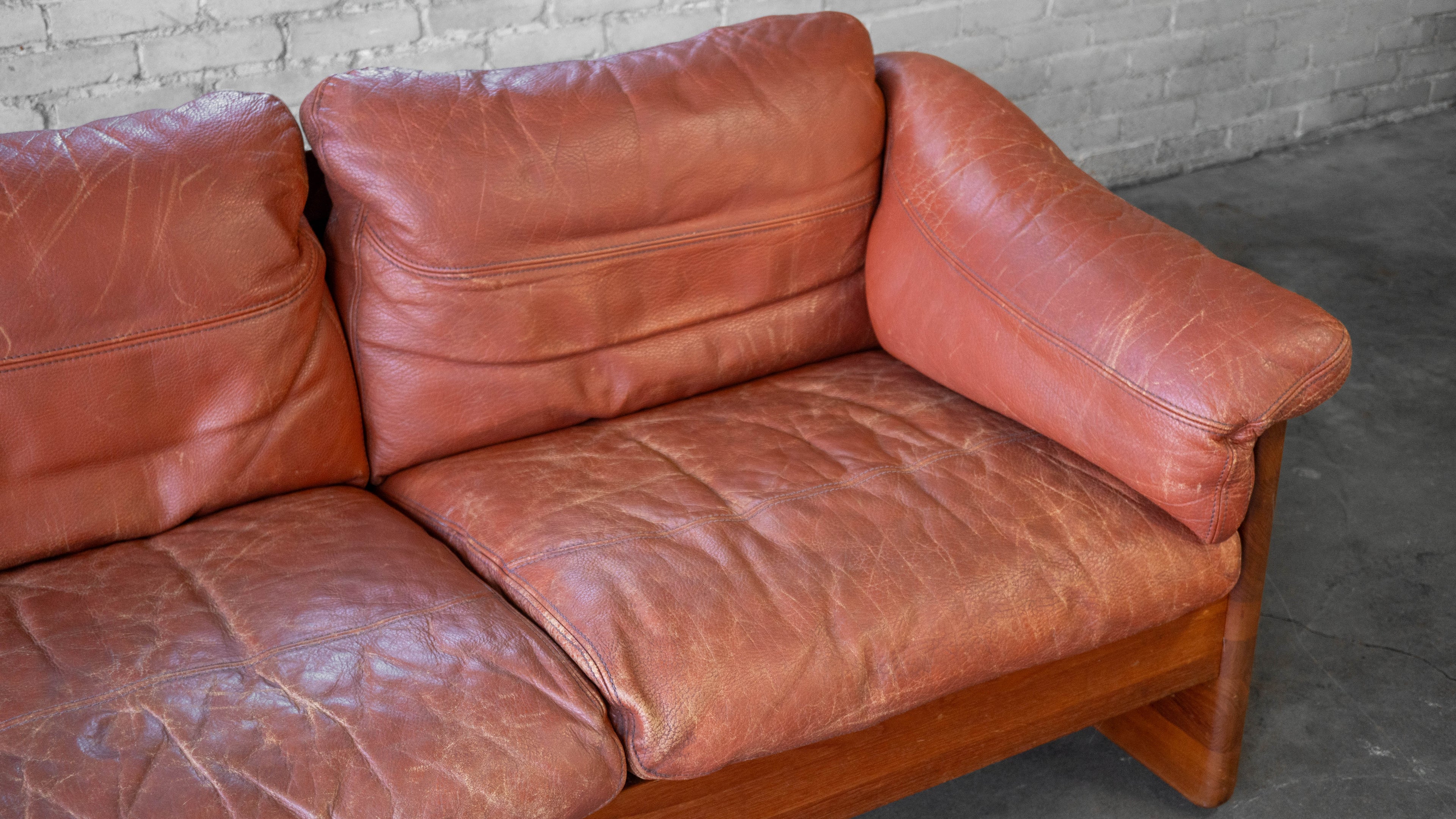 Vintage Danish Mikael Laursen Cognac Leather and Teak Sofa