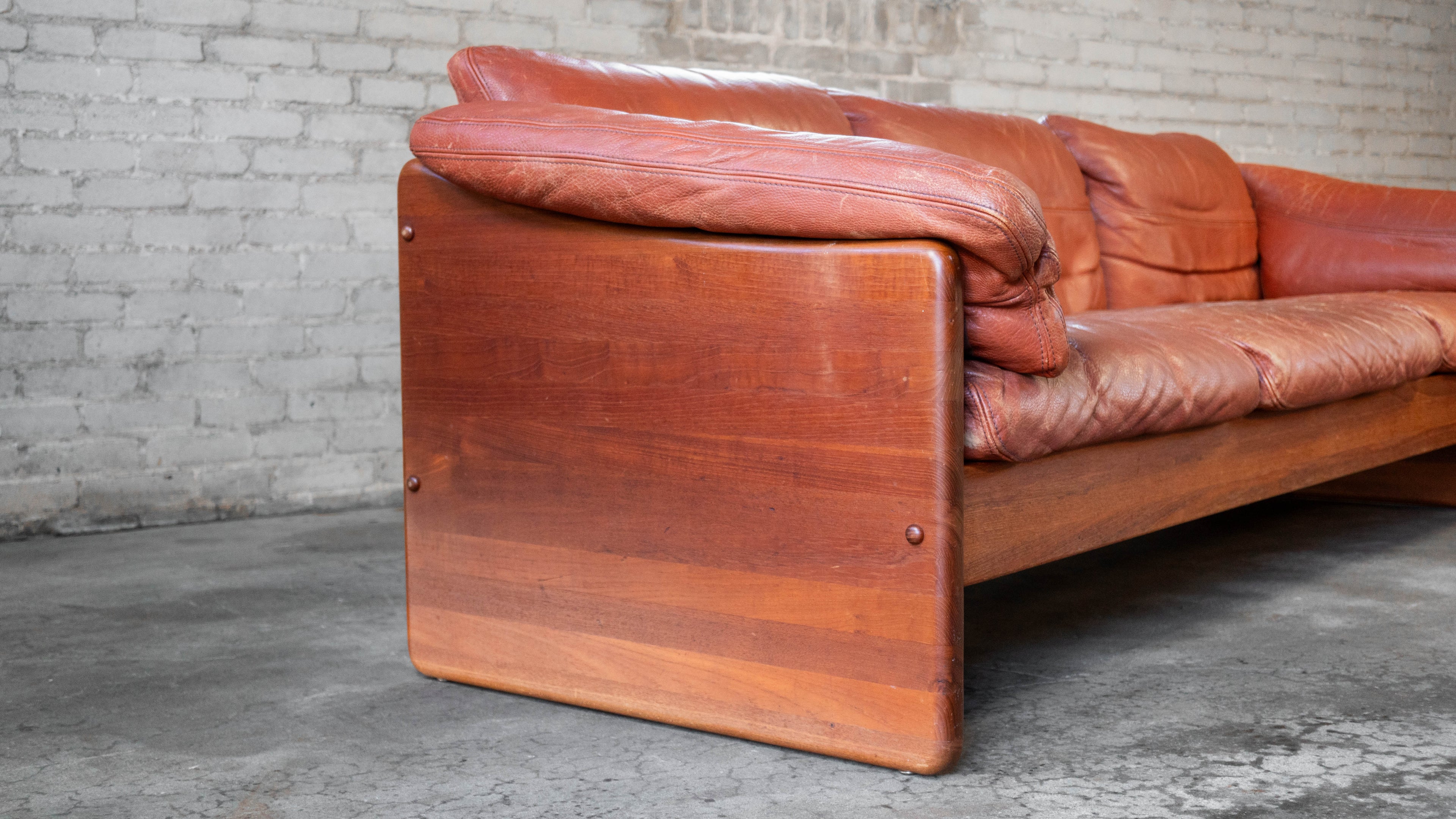 Vintage Danish Mikael Laursen Cognac Leather and Teak Sofa