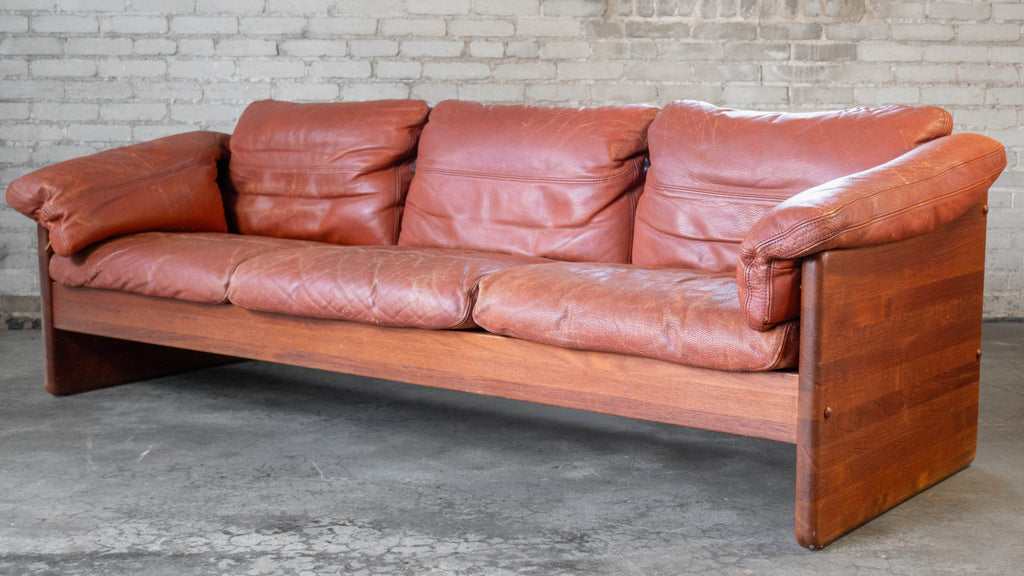 Vintage Danish Mikael Laursen Cognac Leather and Teak Sofa