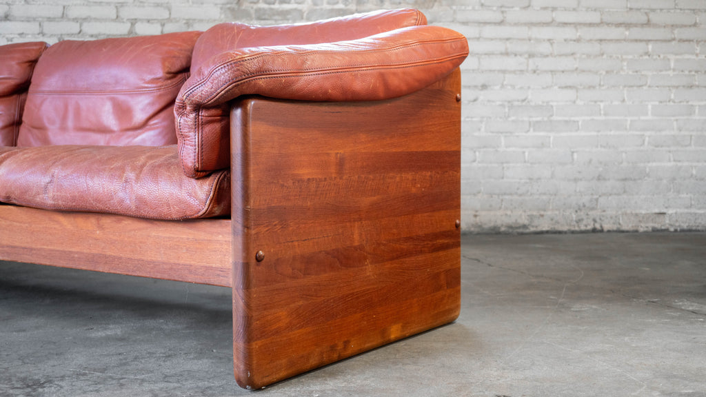 Vintage Danish Mikael Laursen Cognac Leather and Teak Sofa