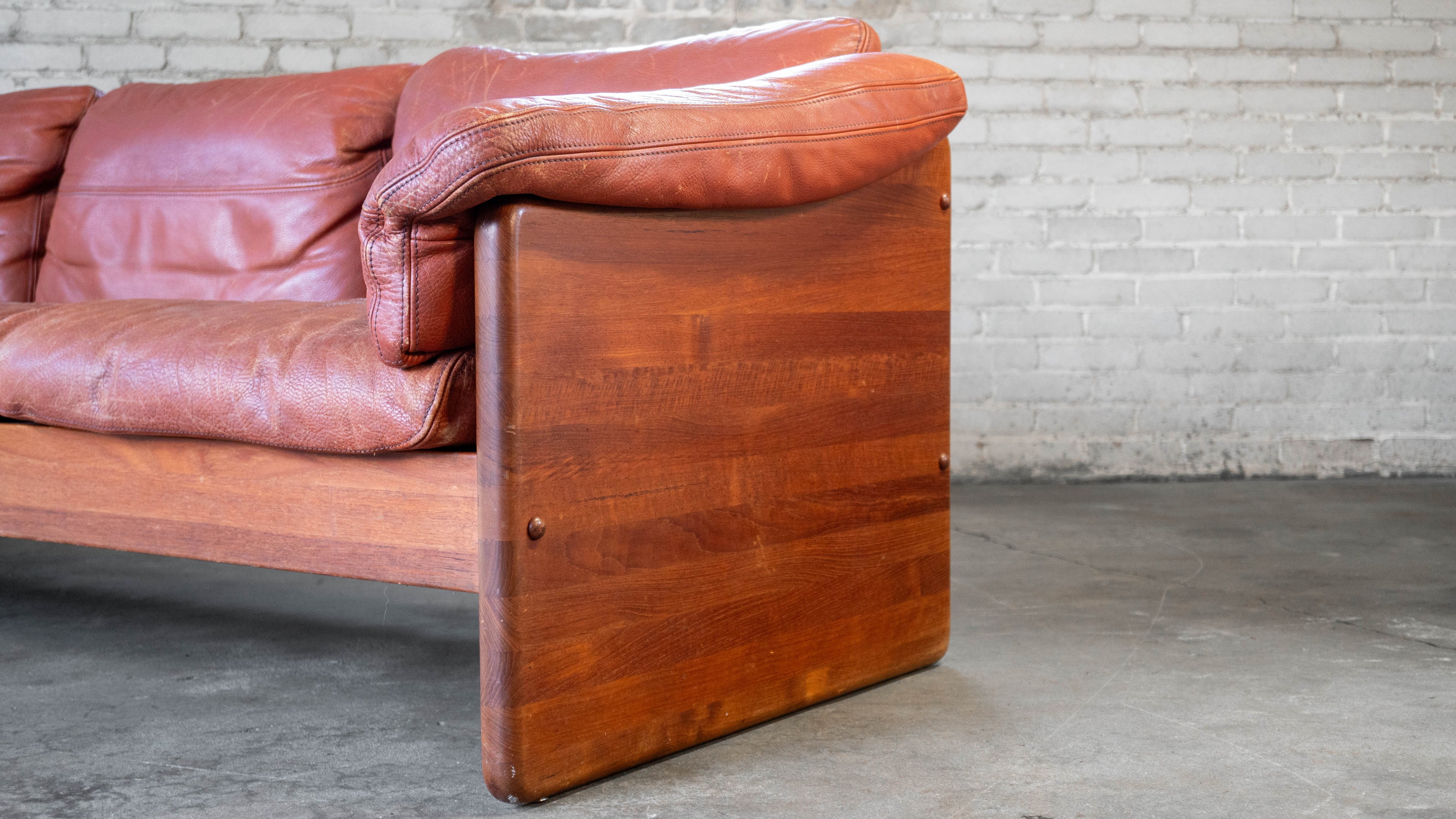 Vintage Danish Mikael Laursen Cognac Leather and Teak Sofa