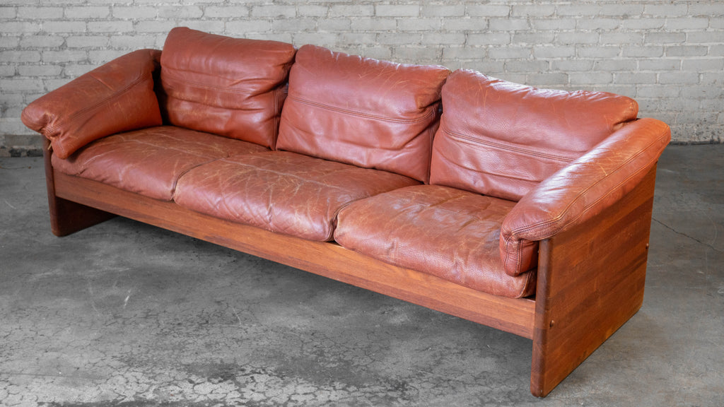 Vintage Danish Mikael Laursen Cognac Leather and Teak Sofa