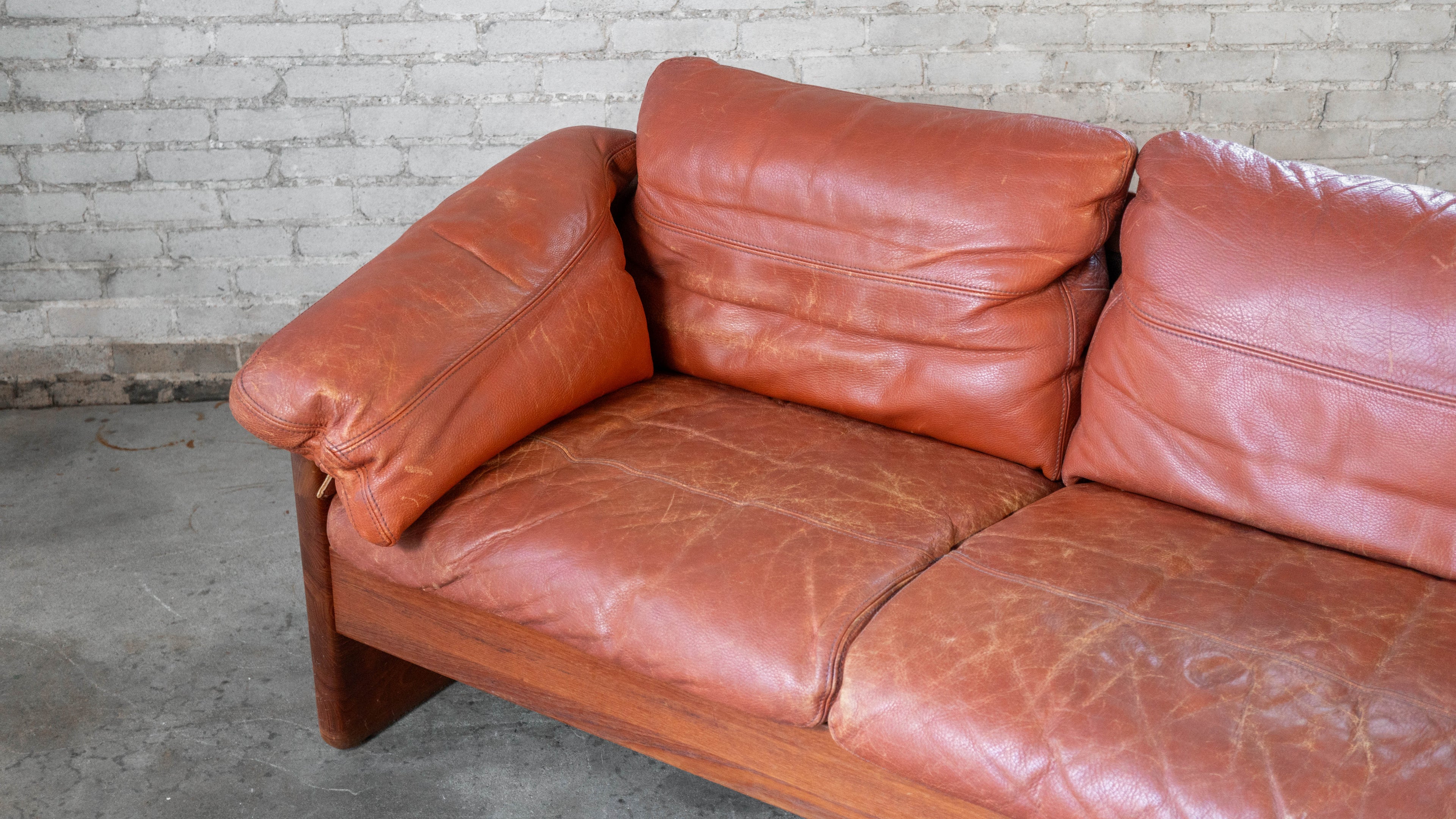 Vintage Danish Mikael Laursen Cognac Leather and Teak Sofa