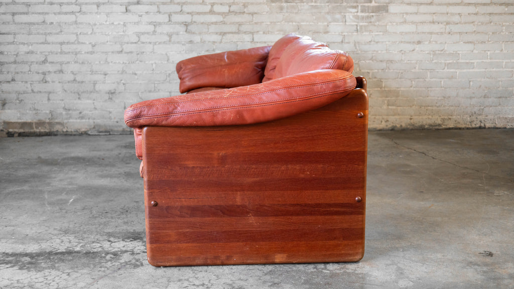 Vintage Danish Mikael Laursen Cognac Leather and Teak Sofa