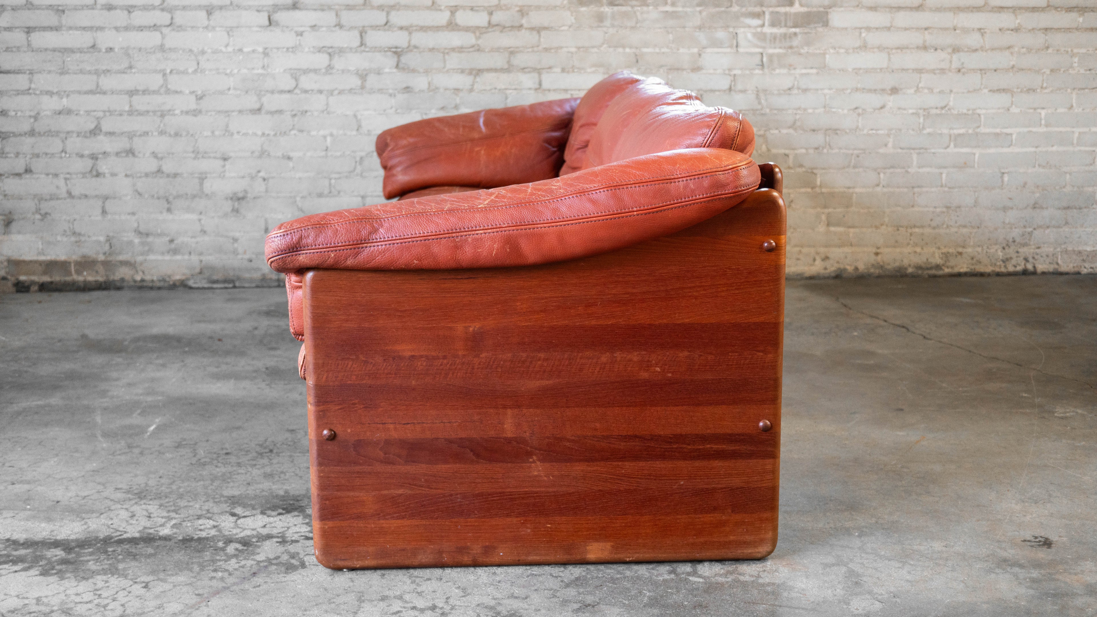 Vintage Danish Mikael Laursen Cognac Leather and Teak Sofa