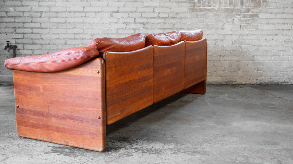 Vintage Danish Mikael Laursen Cognac Leather and Teak Sofa