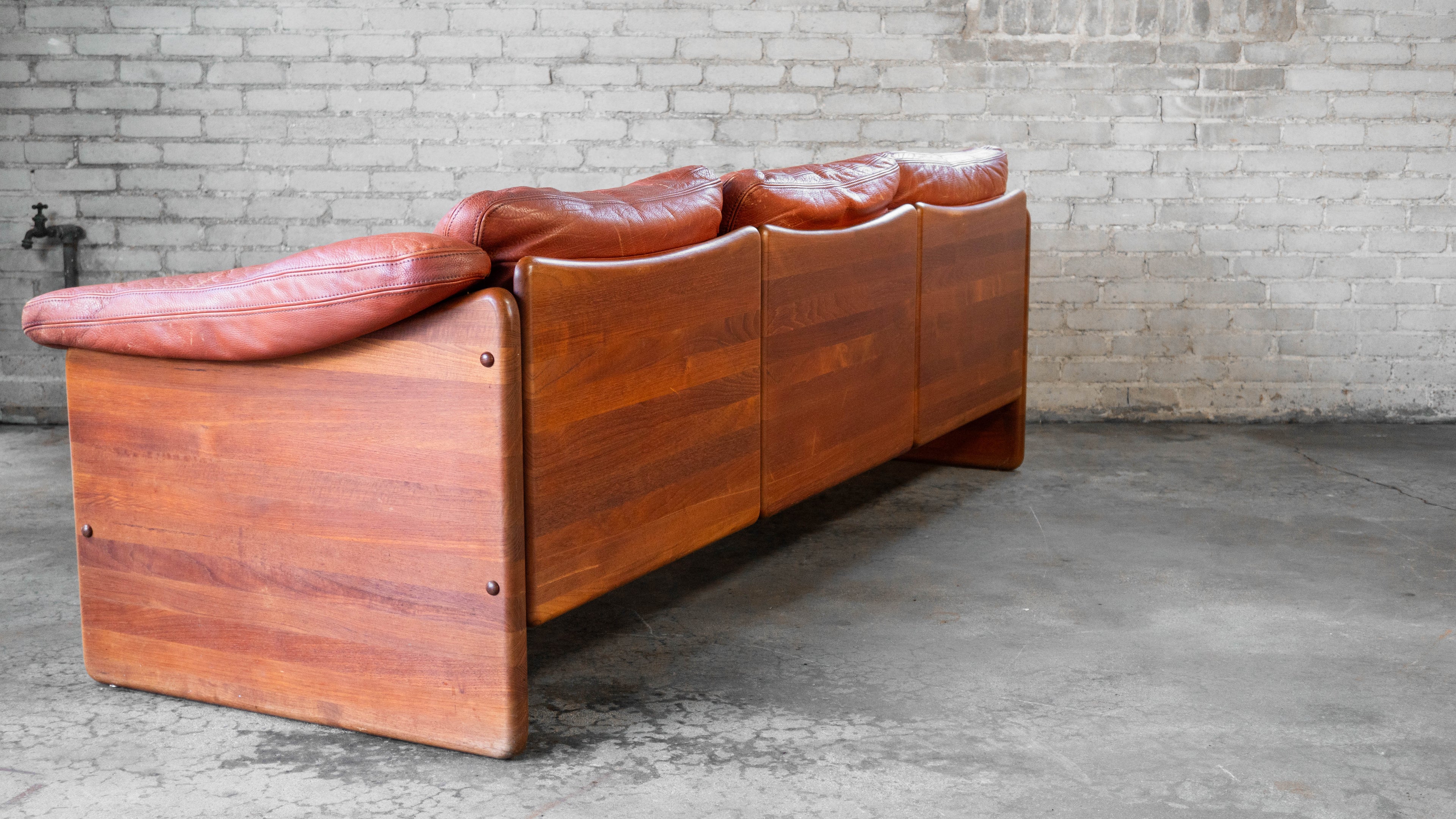 Vintage Danish Mikael Laursen Cognac Leather and Teak Sofa