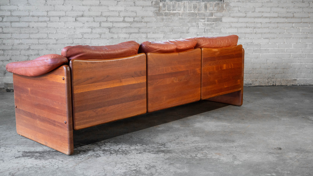 Vintage Danish Mikael Laursen Cognac Leather and Teak Sofa