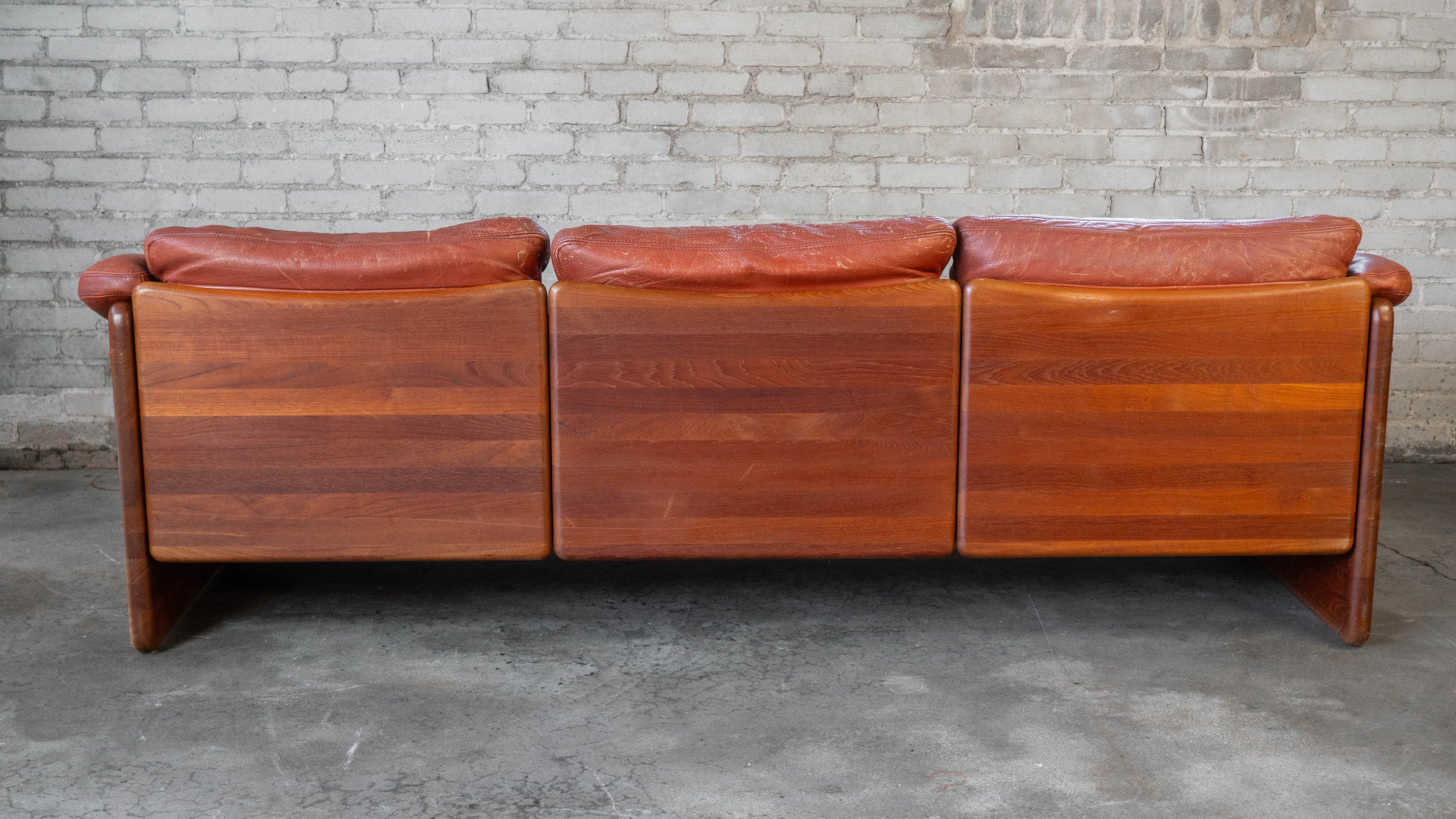 Vintage Danish Mikael Laursen Cognac Leather and Teak Sofa