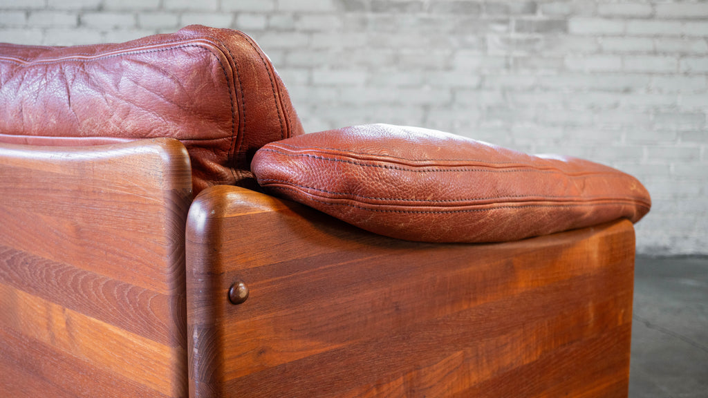 Vintage Danish Mikael Laursen Cognac Leather and Teak Sofa