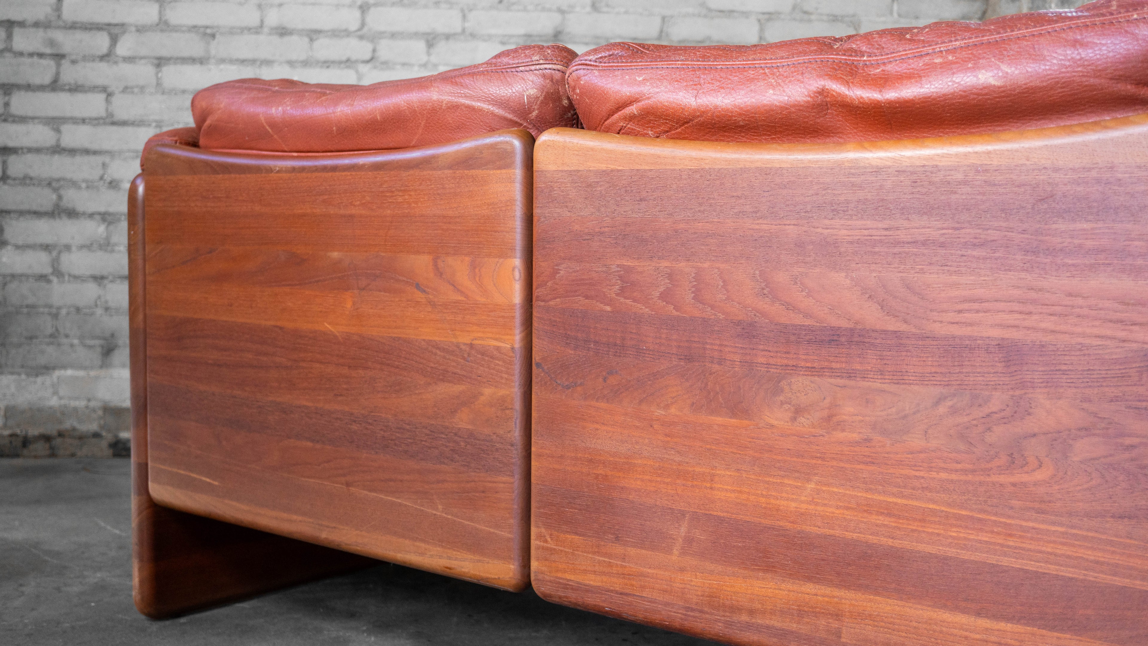 Vintage Danish Mikael Laursen Cognac Leather and Teak Sofa