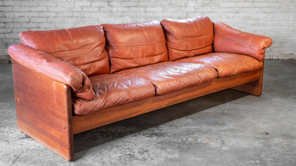 Vintage Danish Mikael Laursen Cognac Leather and Teak Sofa
