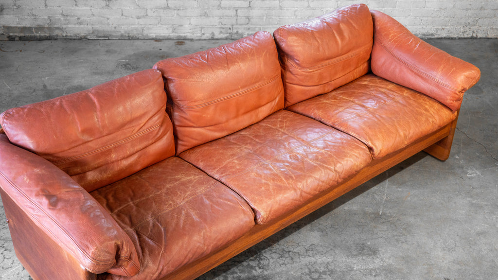 Vintage Danish Mikael Laursen Cognac Leather and Teak Sofa