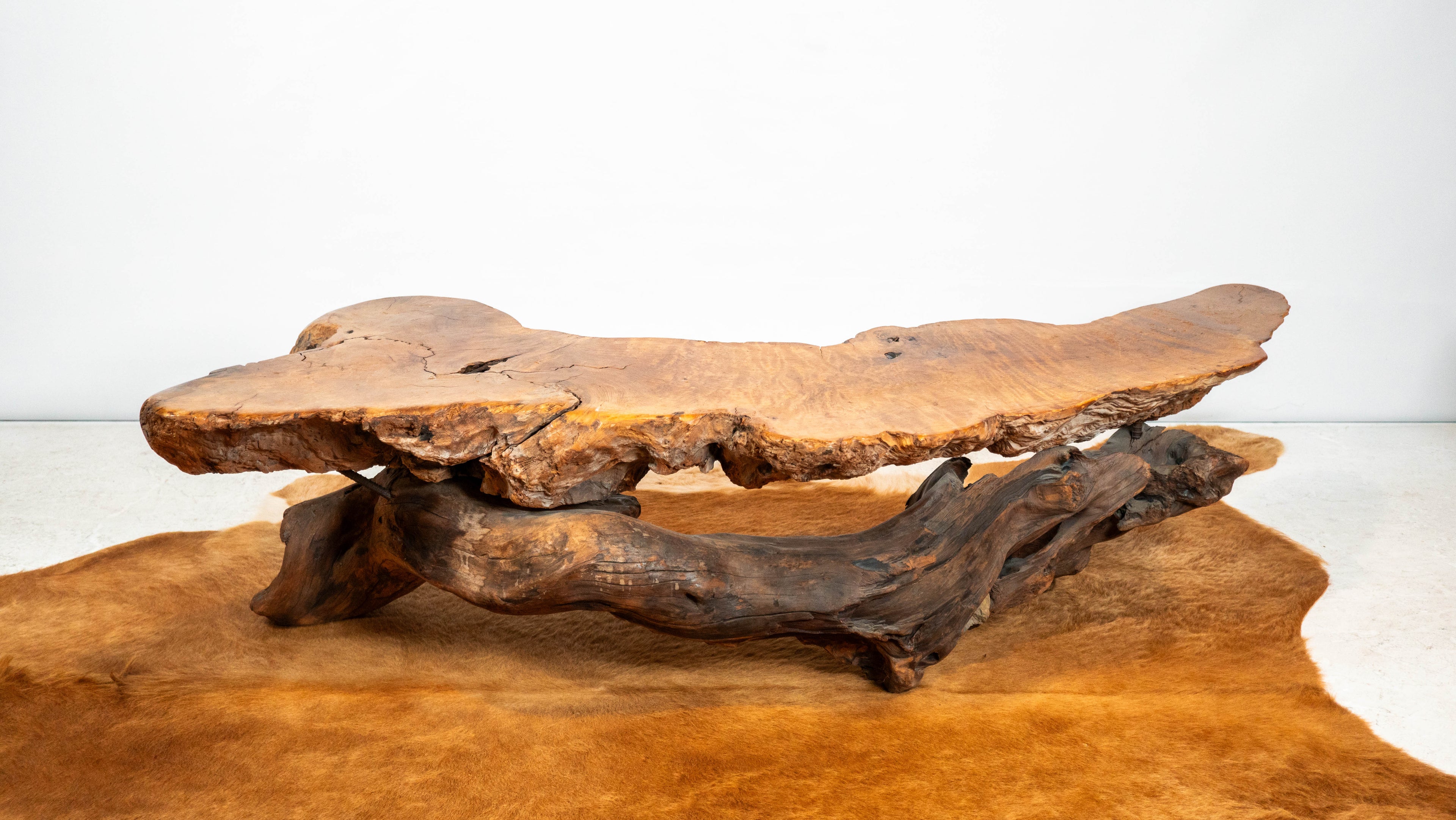 Vintage American Primitive Burlwood Live Edge Coffee Table