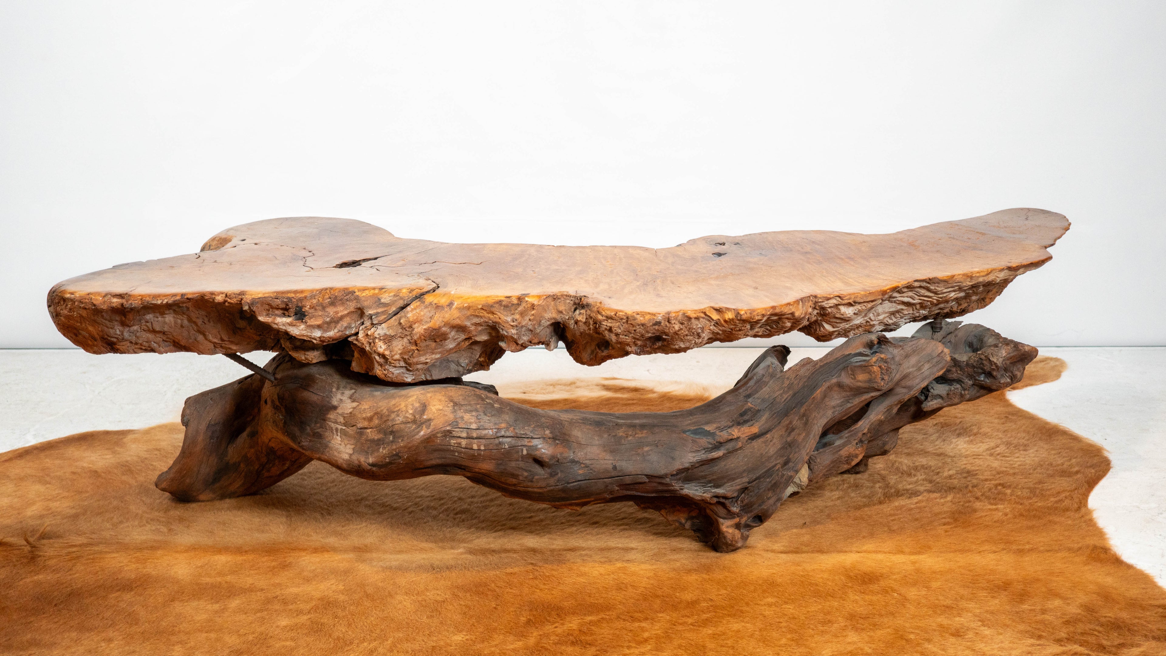 Vintage American Primitive Burlwood Live Edge Coffee Table