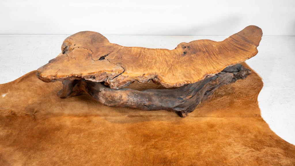 Vintage American Primitive Burlwood Live Edge Coffee Table