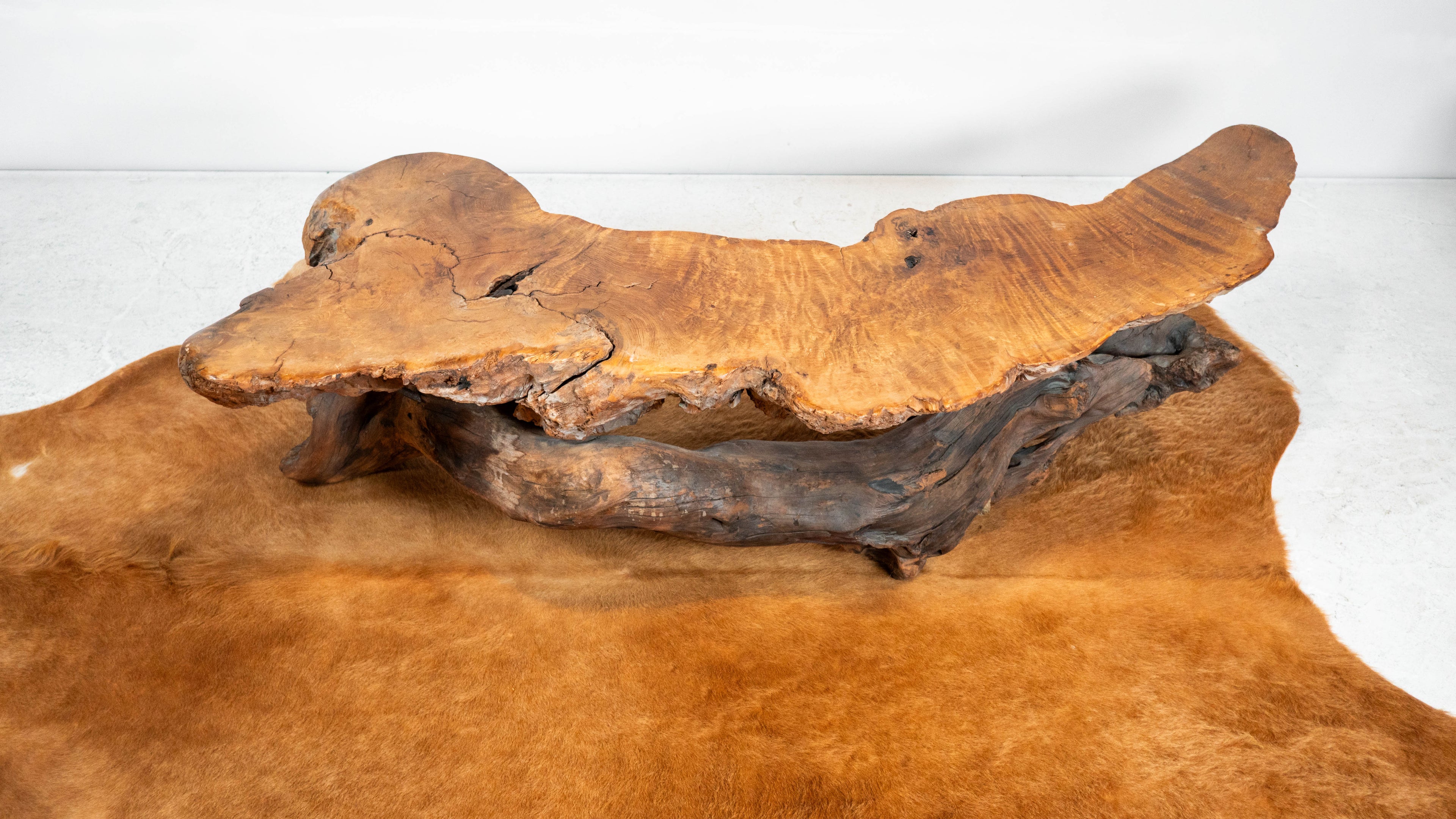 Vintage American Primitive Burlwood Live Edge Coffee Table