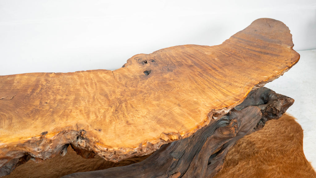 Vintage American Primitive Burlwood Live Edge Coffee Table