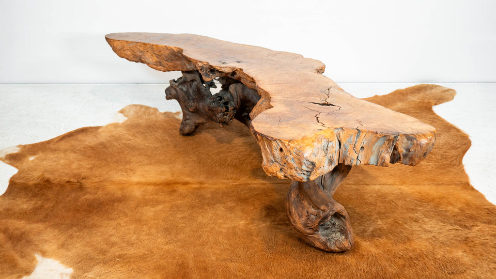 Vintage American Primitive Burlwood Live Edge Coffee Table